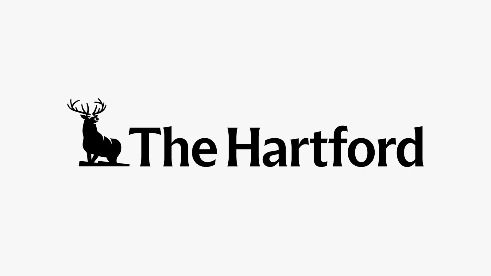 白色背景上的The Hartford黑色字标与鹿形图案