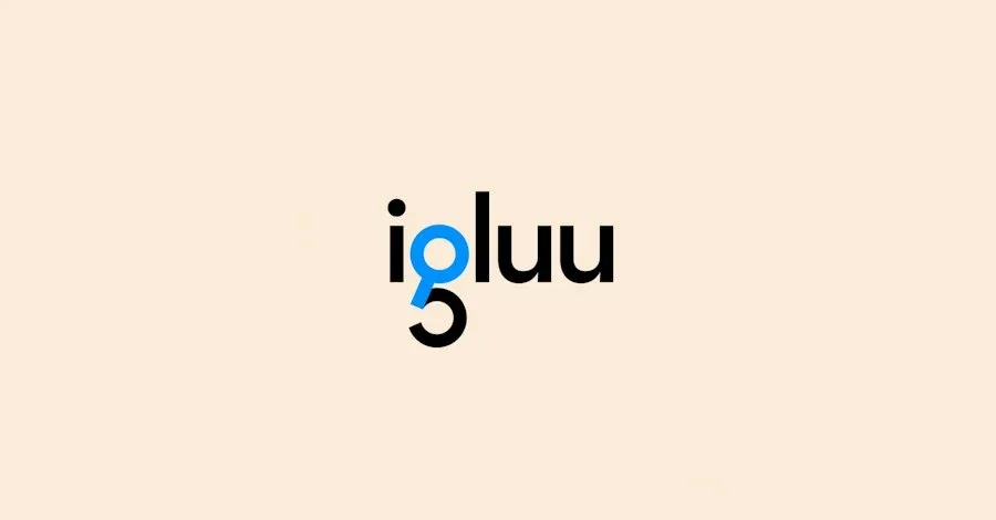 浅桃色背景上的Igluu品牌字标与搜索图形