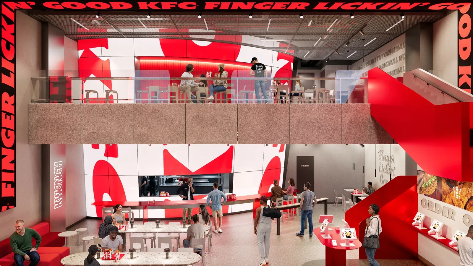 红白色调的KFC餐厅内部空间
