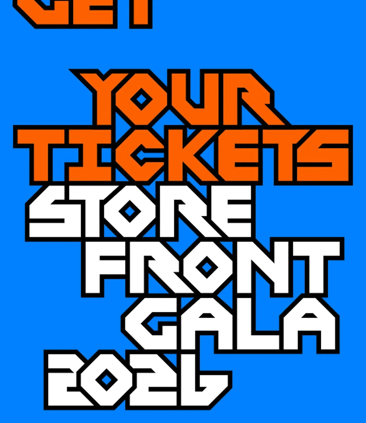 蓝色背景的Storefront Gala票务宣传图