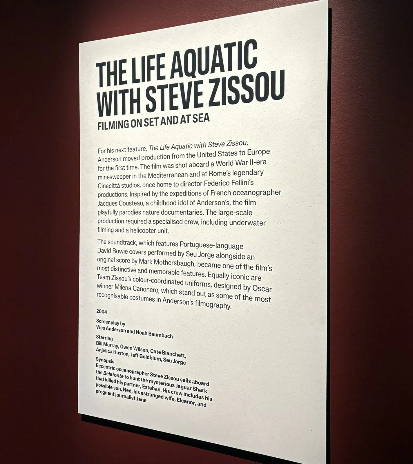 介绍电影The Life Aquatic with Steve Zissou的展签