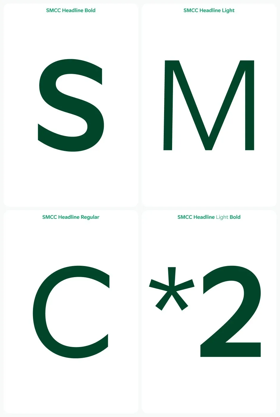 SMCC定制字体的大写字母与数字字形样本