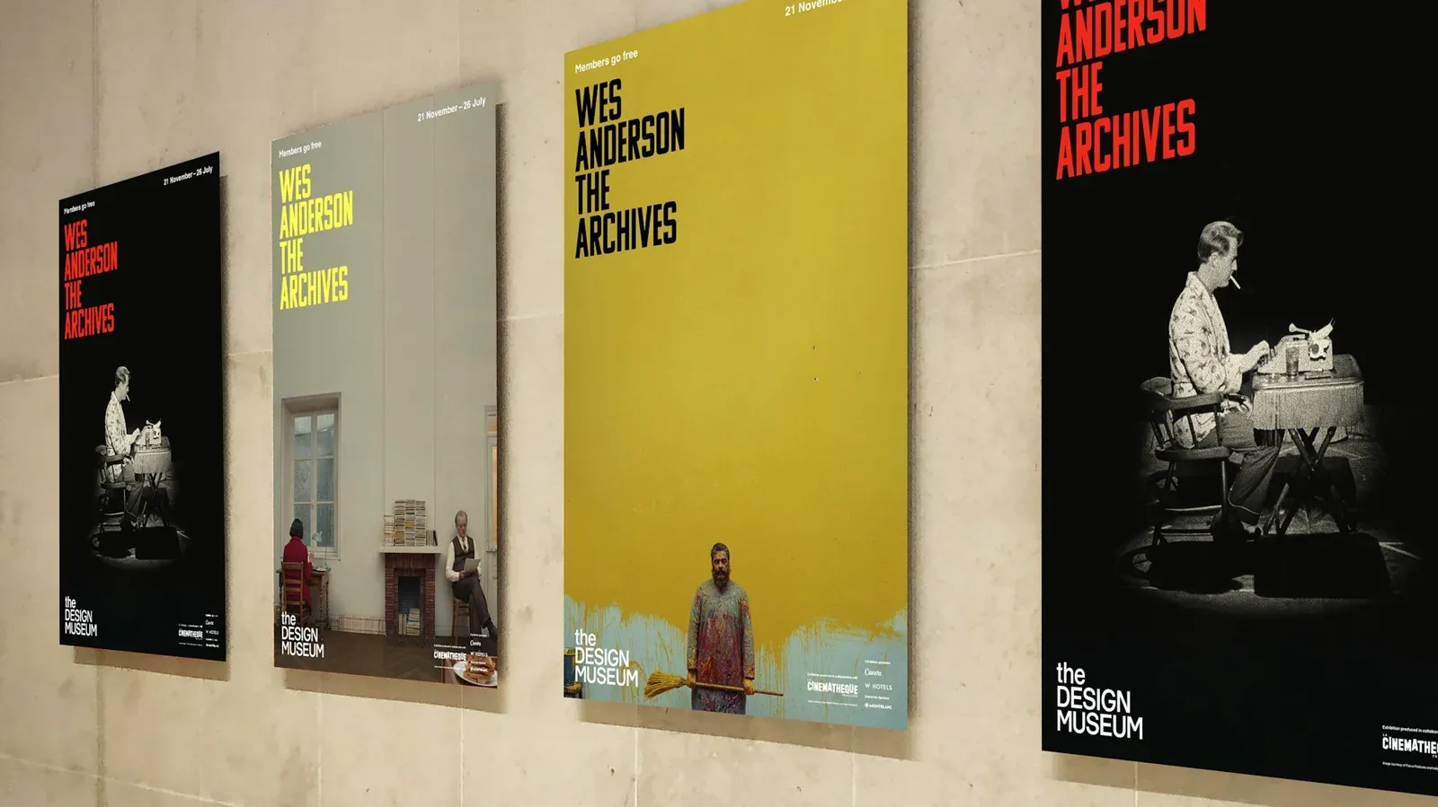 设计博物馆墙面上并列展示Wes Anderson档案展海报