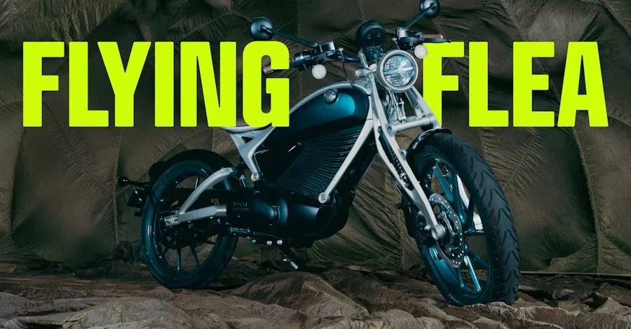 Flying Flea电动摩托车前方叠加荧光色品牌字标