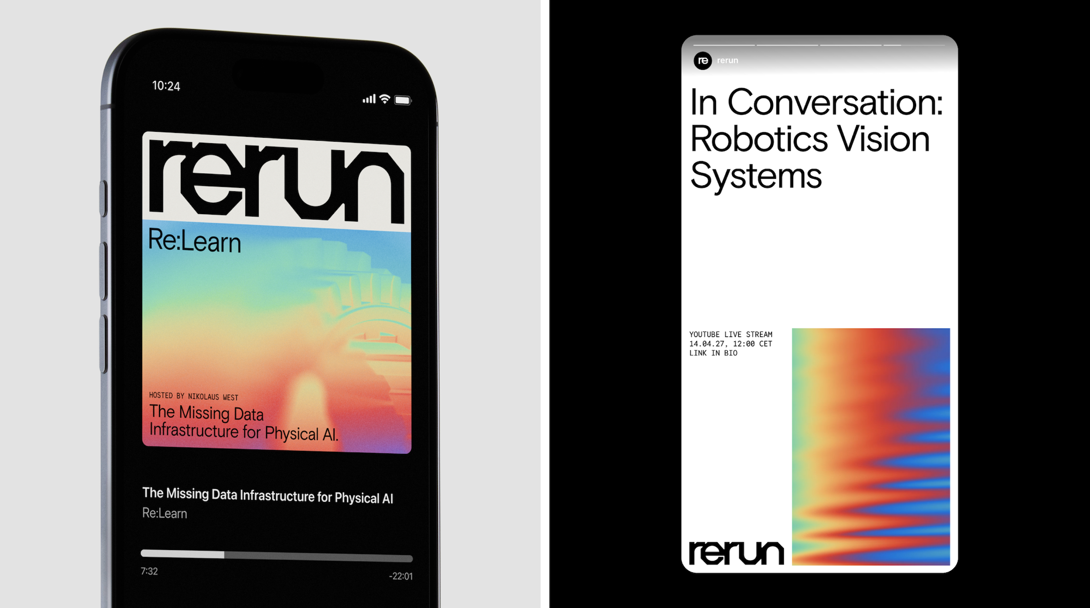 Studio Gruhl’s Global Hypercolour-esque brand identity for Rerun looks to “see w
