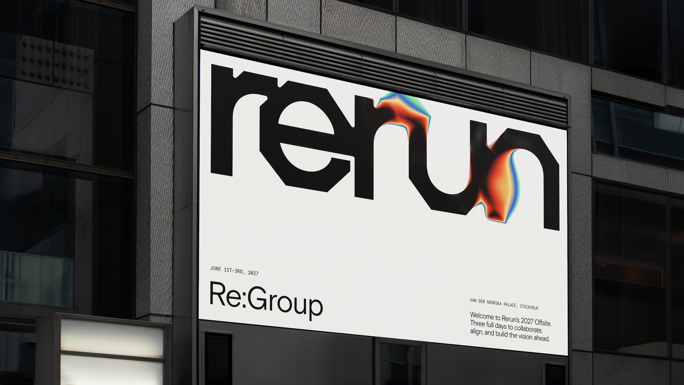 Studio Gruhl’s Global Hypercolour-esque brand identity for Rerun looks to “see w